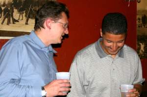 Andrew and Raouf share a laugh