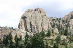 Approaching Estes Park, we saw the famous  twin owls  rock formation.