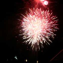 Check out the glowing Bronco under the fireworks display