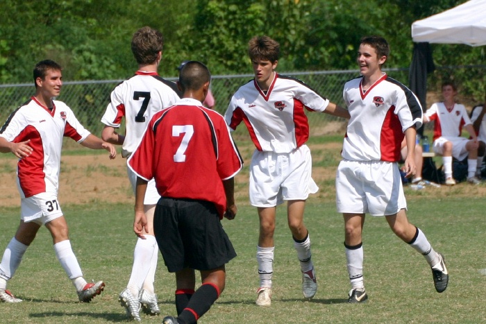 The team celebreates before finding out the goal was called back