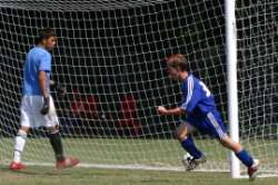 Russell cheers as Goal 2 goes in