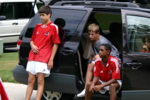 Some of the team watched from the van