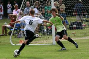 Mark almost scores here