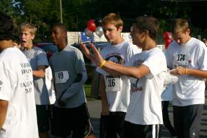 The team hangs out before the 5K race