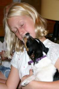 Bridget gives Roalie a kiss