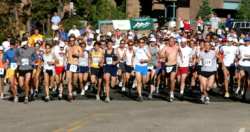 The race starts, with John in the back of the pack.