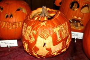 Pumpkins carved by the staff
